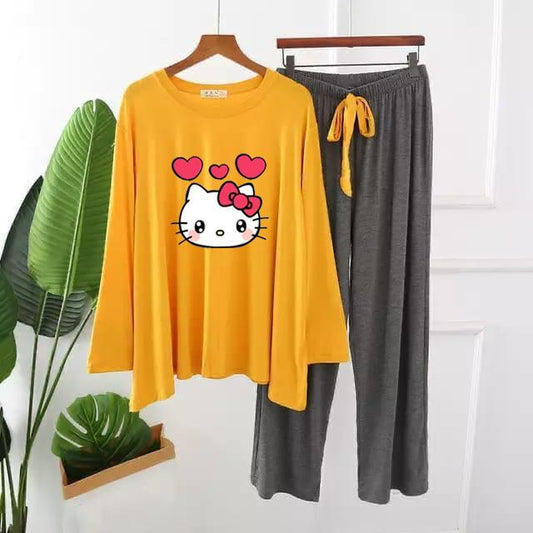 Adorable Cartoon Character Graphic Pajama Set - Loose Fit Two-Piece