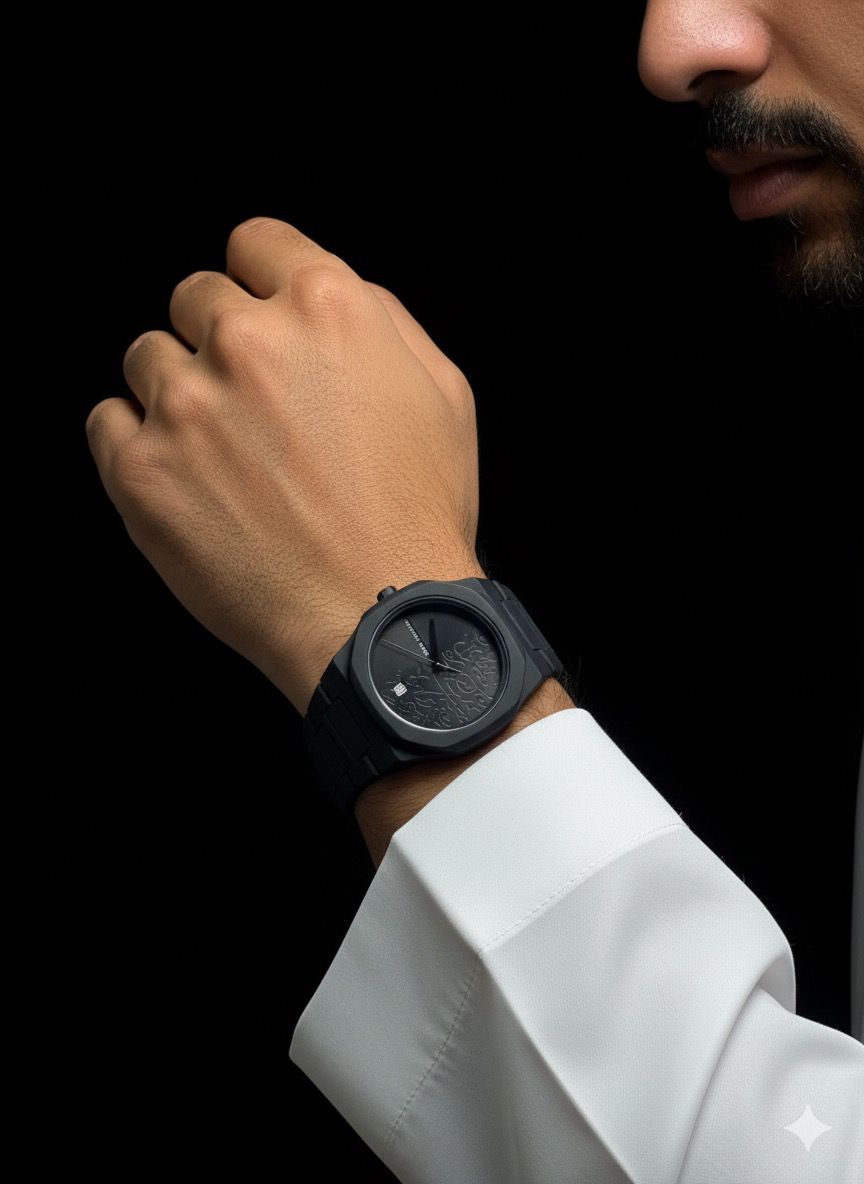 AURA Stylish Men's Watch - Arabic Numeral Dial, Date Function & Steel Chain