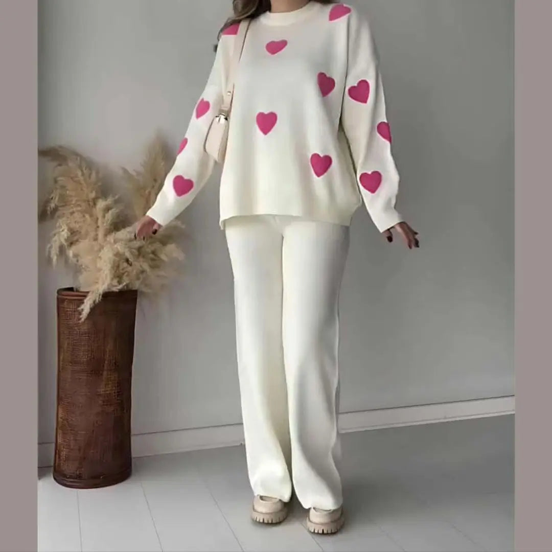 Relaxed Fit Dotted Hearts Sweater Set