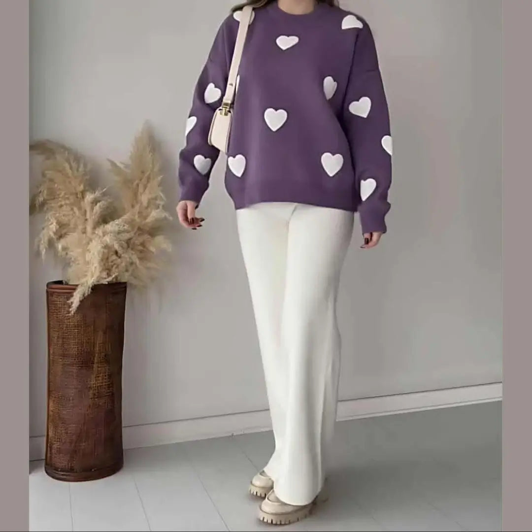 Relaxed Fit Dotted Hearts Sweater Set