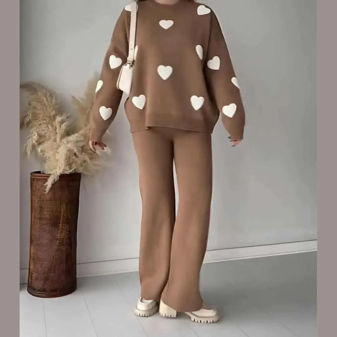 Relaxed Fit Dotted Hearts Sweater Set