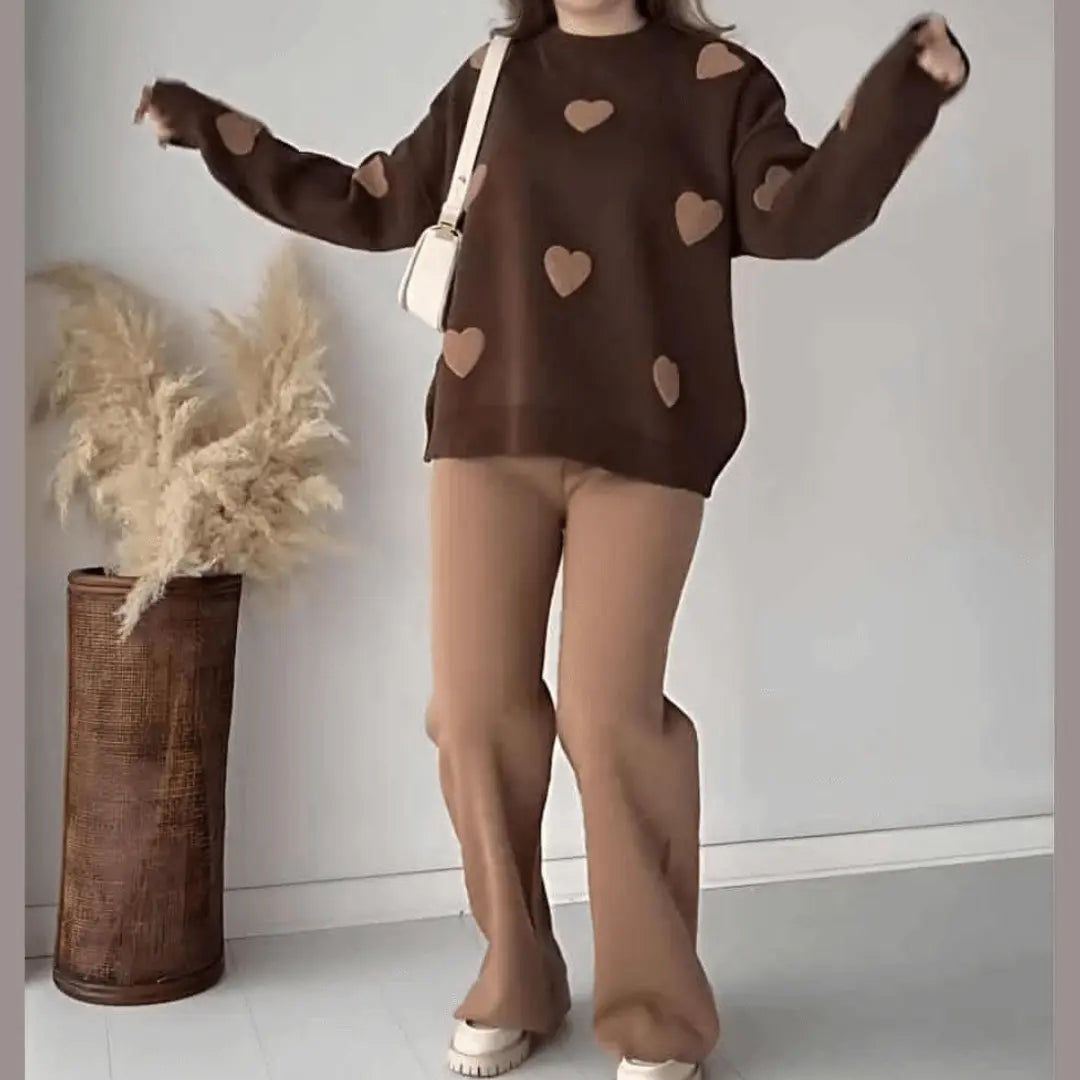 Relaxed Fit Dotted Hearts Sweater Set