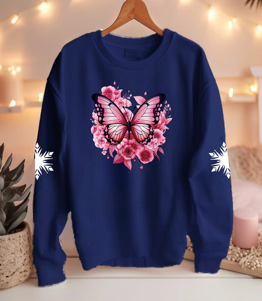 Women's Floral Butterfly Print Cozy Winter Sweatshirt