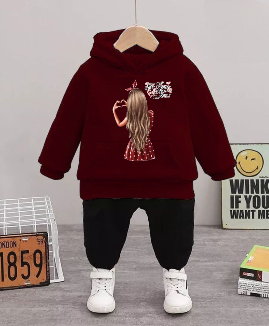 'I Love You' Heart Hand Sign Girl Hoodie Set