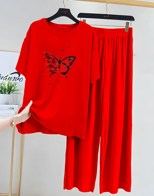 Women's Butterfly Graphic T-shirt and Trousers 2-Piece Set