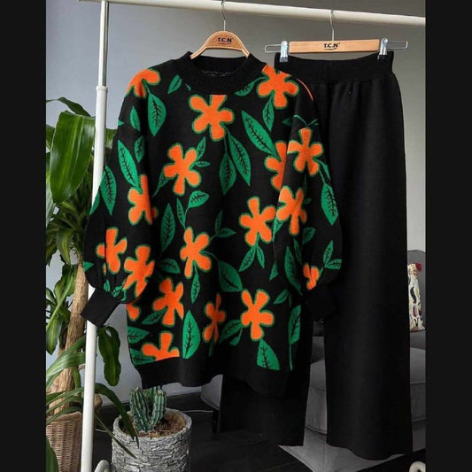 Oversized Floral Knit Sweater & Pant Set