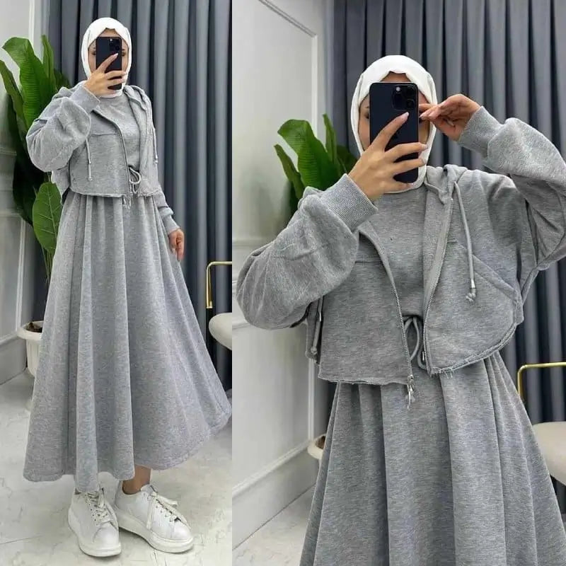 Modern Grey Two-Piece Skirt & Cropped Hoodie Set