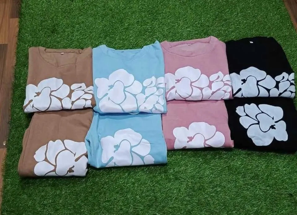 Chic Abstract Floral Print Knitted With Pearl Work  Co-Ord Set