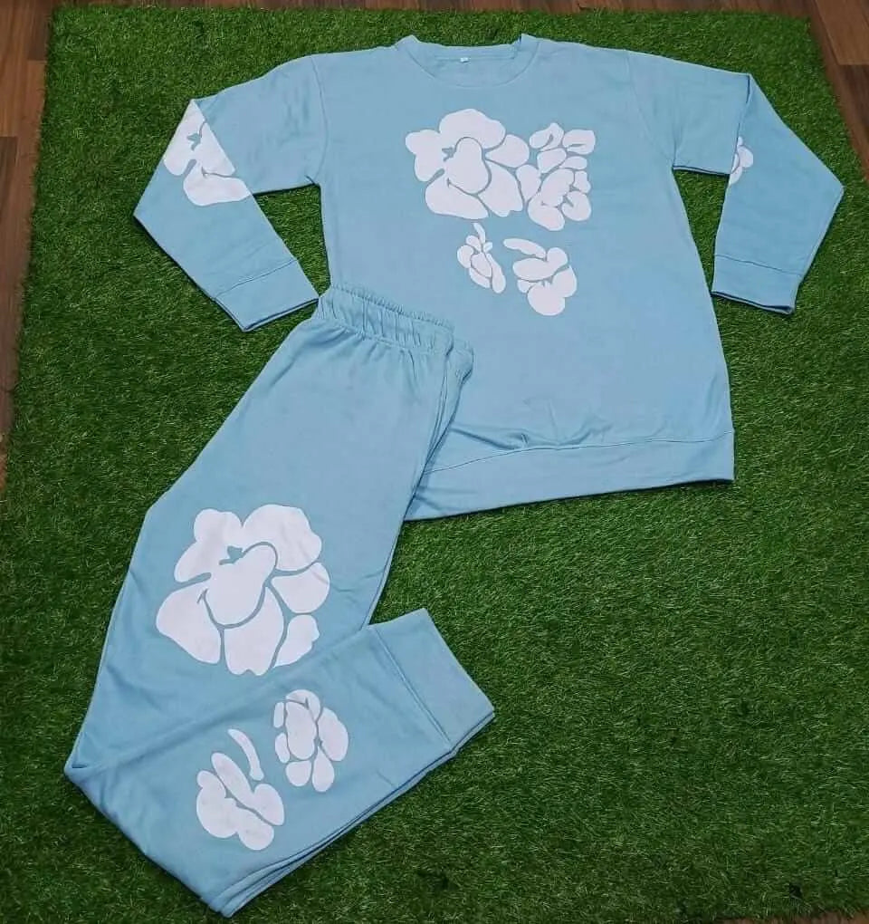 Chic Abstract Floral Print Knitted With Pearl Work  Co-Ord Set