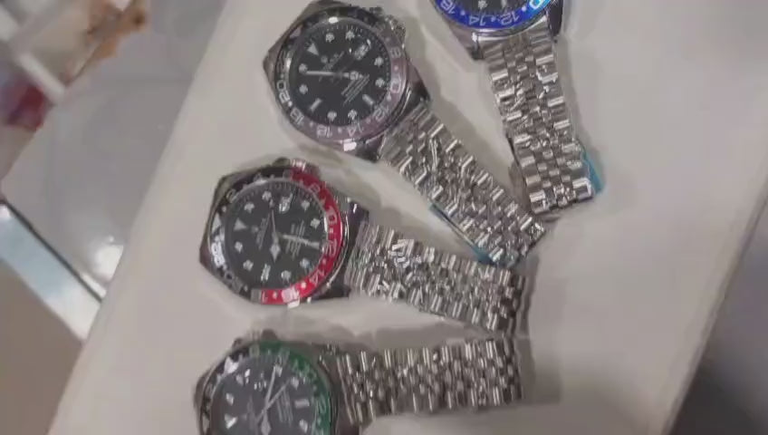 Luxury Men's GMT-Master II Style Watch - Steel Jubilee Chain & Bi-Color Bezel