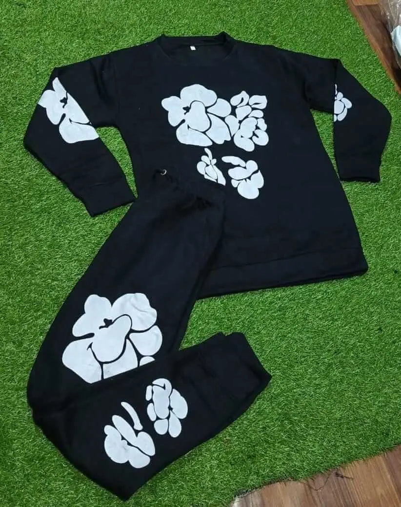 Chic Abstract Floral Print Knitted With Pearl Work  Co-Ord Set